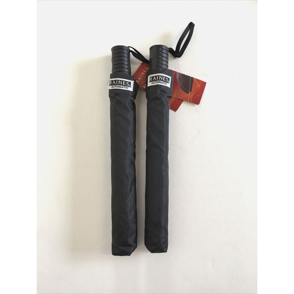 2 Raines Totes Isotoner Automatic Open Umbrella Long Black - Picture 1 of 3